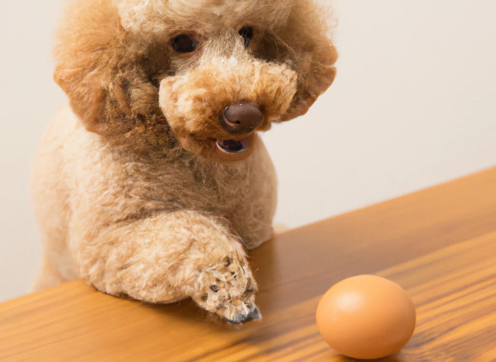 Poodle eating eggs